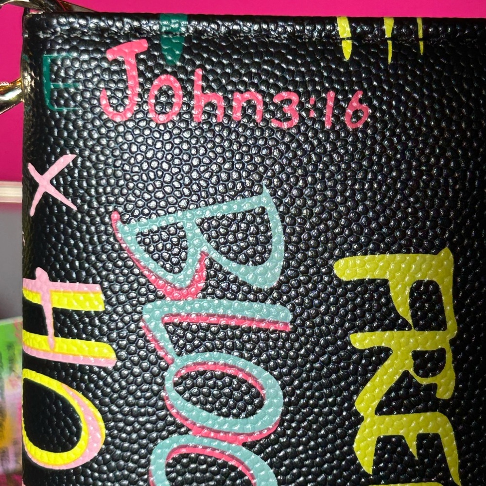 Alba Saffiano Leather Inspirational Black Zip-around Long Wallet 8” x 4.… - Picture 5 of 17